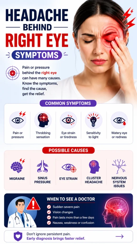 headache behind right eye sysmtoms